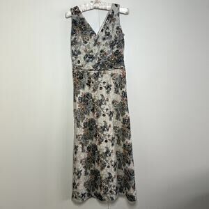 cream with floral lace overlay ankle-length dress